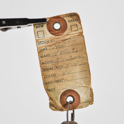 Vintage GM General Motors Dealership Key Tag & Original Car Key - Classic GM Car Key with Original Vintage Cardboard Stock Tag