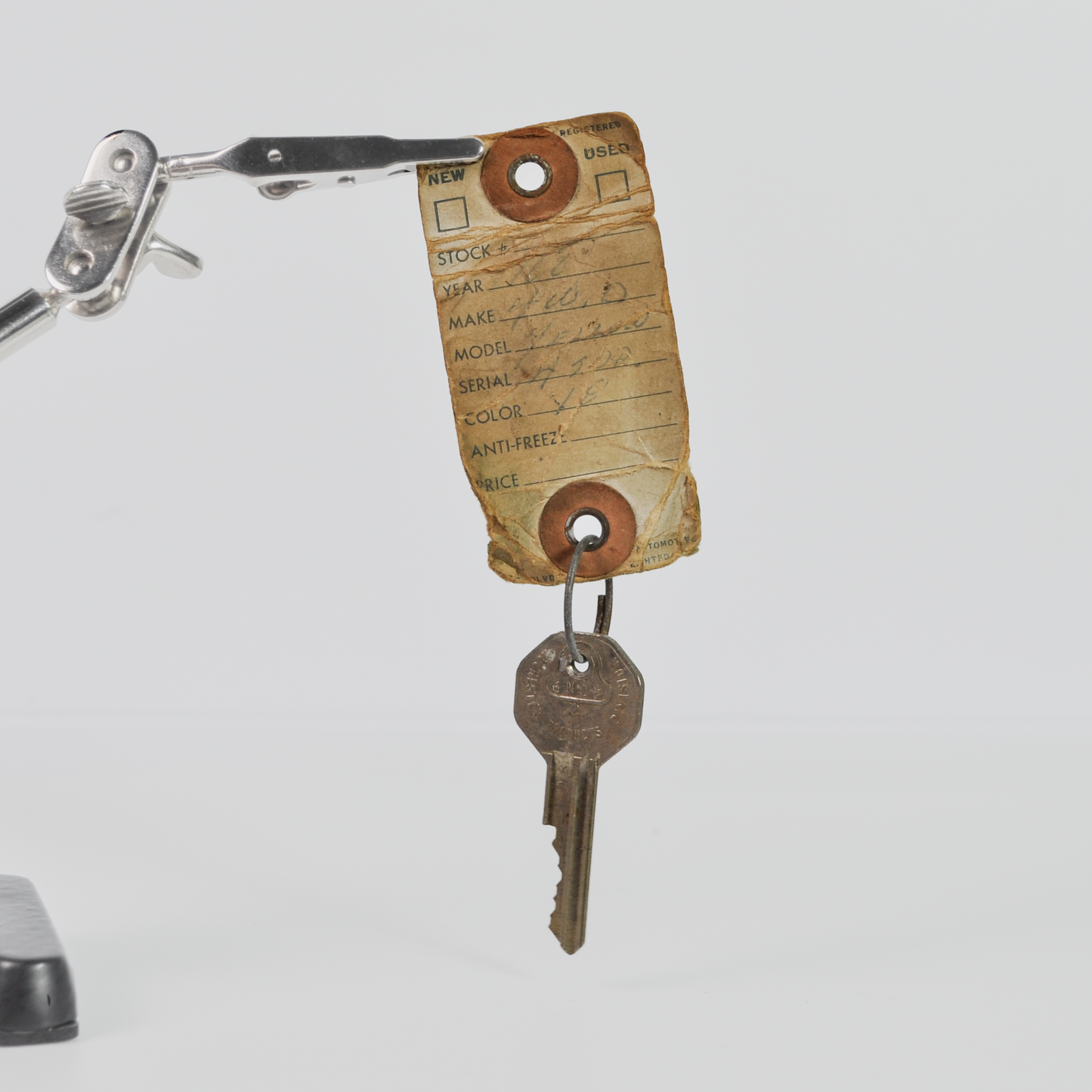 Vintage GM General Motors Dealership Key Tag & Original Car Key - Classic GM Car Key with Original Vintage Cardboard Stock Tag