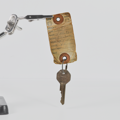 Vintage GM General Motors Dealership Key Tag & Original Car Key - Classic GM Car Key with Original Vintage Cardboard Stock Tag