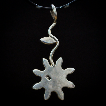Sterling Silver Floral Cluster Pendant with Turquoise Petals and Green Leaf Accent - Native American Turquoise and Sterling Silver Floral Vine Necklace