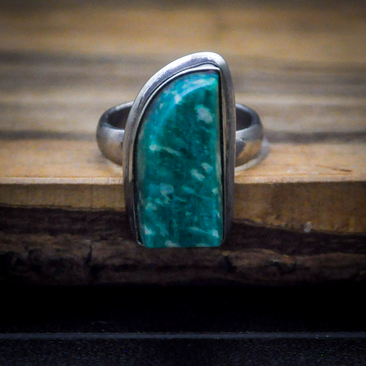 Sterling Amazonite Ring Green Gemstone Statement Piece, Size 7 - Seafoam Amazonite Ring Sterling Silver Healing Crystal Jewelry