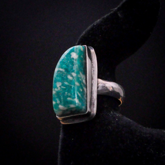 Sterling Amazonite Ring Green Gemstone Statement Piece, Size 7 - Seafoam Amazonite Ring Sterling Silver Healing Crystal Jewelry