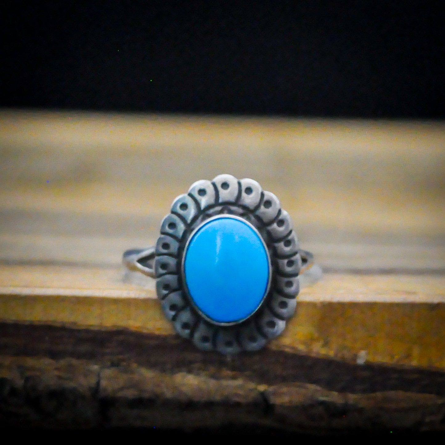 Handcrafted Size 6 Sterling Silver & Turquoise Ring Signed TK -  'T K' Signed Southwest Sterling Silver Oval Turquoise Statement Ring