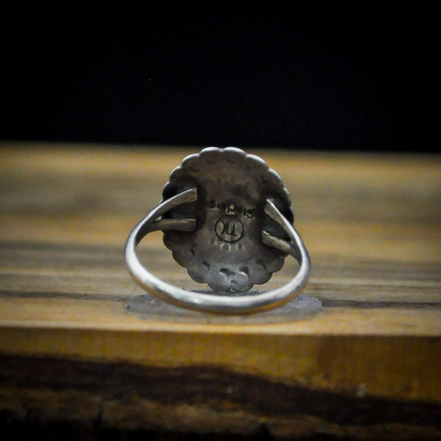 Handcrafted Size 6 Sterling Silver & Turquoise Ring Signed TK -  'T K' Signed Southwest Sterling Silver Oval Turquoise Statement Ring