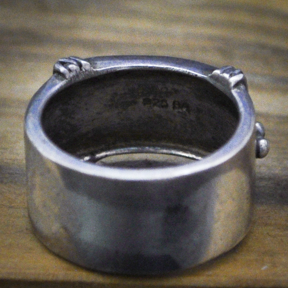 BA 925 Sterling Silver Wide Band Ring, Size 8.5 - Vintage Artisan Sterling Silver Beaded Statement Ring, Sz 8.5