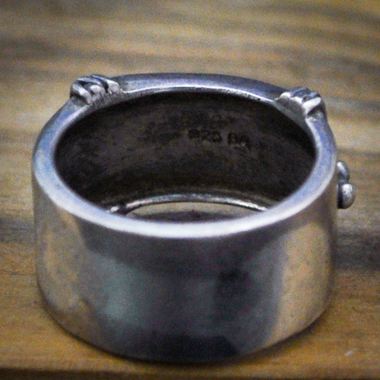 BA 925 Sterling Silver Wide Band Ring, Size 8.5 - Vintage Artisan Sterling Silver Beaded Statement Ring, Sz 8.5