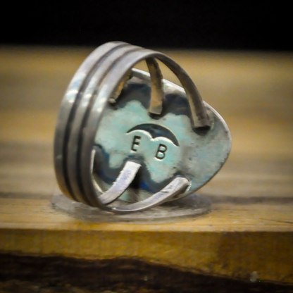 Vintage Triangular Kingman Turquoise Sterling Silver Ring Size 8.5, Stamped E.B. - Southwestern Blue Kingman Turquoise Ring Sz 8.5 Handmade Navajo Silversmith