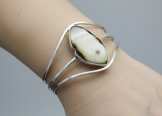 Handcrafted Montana Agate & Sterling Silver Split-Band Cuff - Natural Montana Agate Teardrop Cuff in .925 Sterling Silver