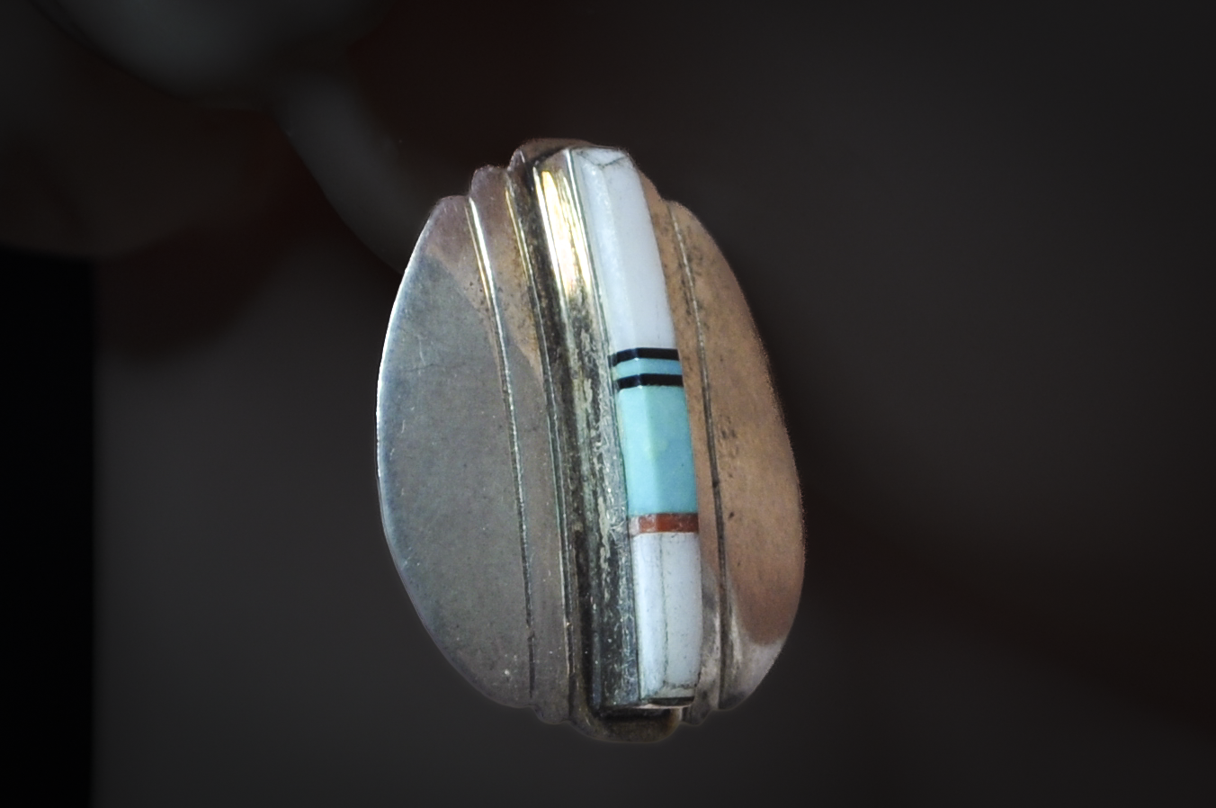 Signed "JEME D" Vintage Zuni Sterling Silver Multi-Stone Channel Inlay Earrings - Authentic Zuni Jeme Sterling D Inlaid Turquoise Earrings