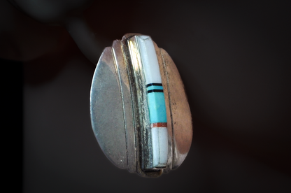 Signed "JEME D" Vintage Zuni Sterling Silver Multi-Stone Channel Inlay Earrings - Authentic Zuni Jeme Sterling D Inlaid Turquoise Earrings