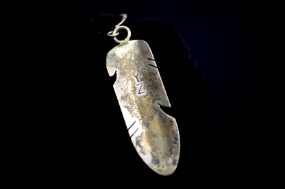 Navajo Yolanda Zah Handcrafted Sterling Silver & Black Onyx Feather Inlay Earrings - Vintage Navajo "YZ" Signed Sterling Silver Black Onyx Feather Dangle Earrings