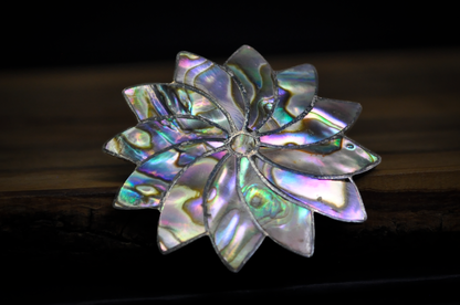 Vintage Mexican Sterling Silver & Abalone Shell Pinwheel Brooch Pendant - Taxco Mexico 925 Sterling Silver Iridescent Abalone Flower Pin