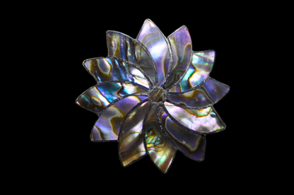 Vintage Mexican Sterling Silver & Abalone Shell Pinwheel Brooch Pendant - Taxco Mexico 925 Sterling Silver Iridescent Abalone Flower Pin