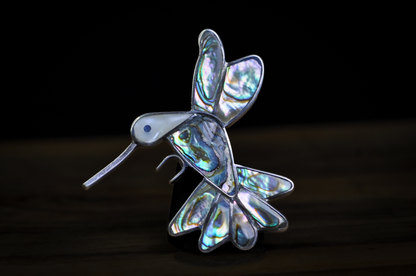 Vintage Mexican Hummingbird Brooch Abalone & Mother of Pearl Inlay - Iridescent Abalone Hummingbird Brooch Vintage Mexican Classic