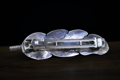 Handcrafted Southwestern Sterling Silver Eagle Feather Hair Clip Turquoise Stone Accent - Antique Eagle Feather Sterling Hairclip Turquoise Stone