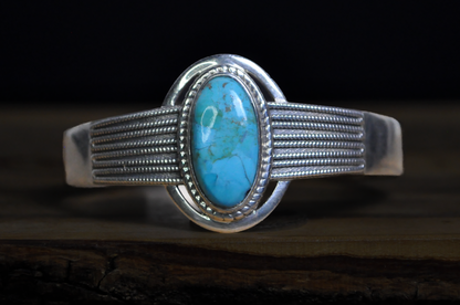 Handcrafted Navajo Sterling Silver Multi Rail Turquoise Cuff Bracelet - Traditional Native American Braided Silver Oval Turquoise Statement Piece