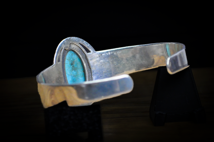 Handcrafted Navajo Sterling Silver Multi Rail Turquoise Cuff Bracelet - Traditional Native American Braided Silver Oval Turquoise Statement Piece
