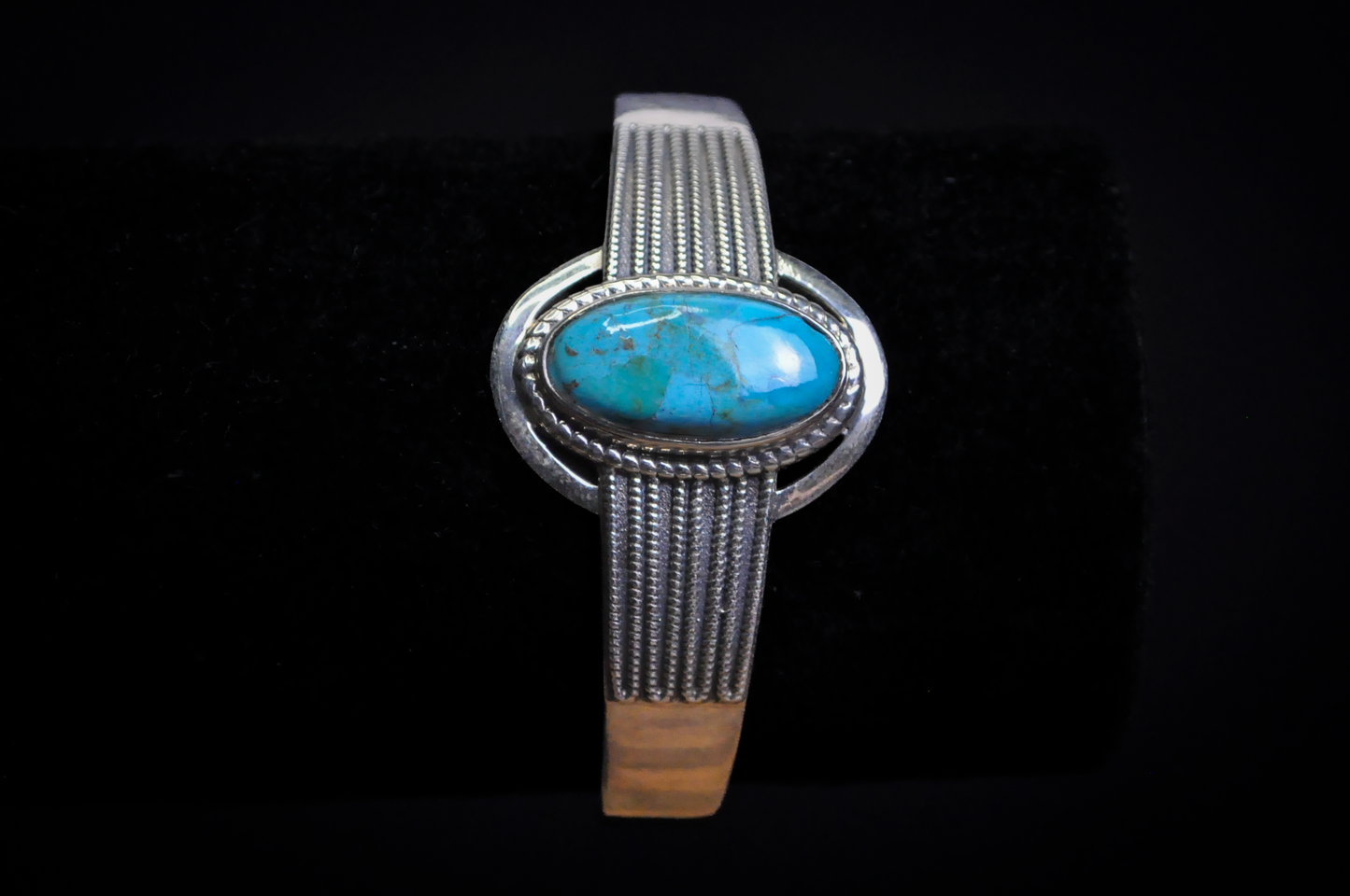Handcrafted Navajo Sterling Silver Multi Rail Turquoise Cuff Bracelet - Traditional Native American Braided Silver Oval Turquoise Statement Piece