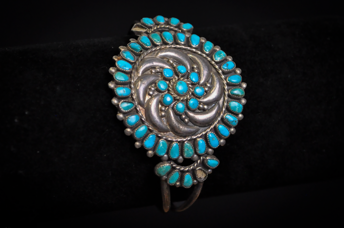 Vintage Zuni Turquoise Cluster Cuff Bracelet Sterling Silver 1940s - Zuni Petit Point Turquoise Rosette Cuff Bracelet Native American Jewelry