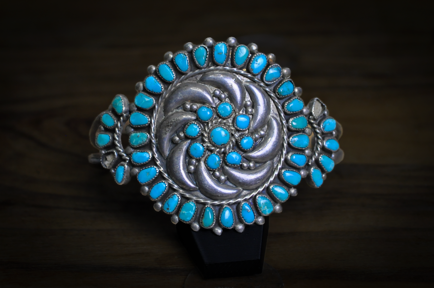 Vintage Zuni Turquoise Cluster Cuff Bracelet Sterling Silver 1940s - Zuni Petit Point Turquoise Rosette Cuff Bracelet Native American Jewelry