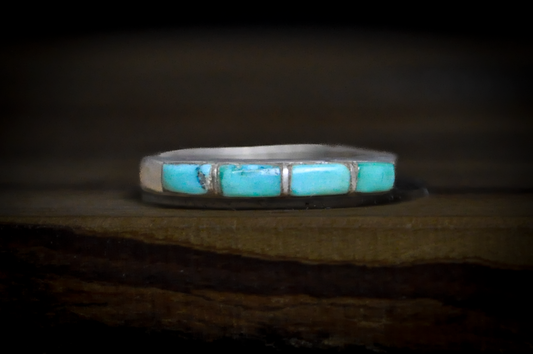 Native American Handmade Turquoise Mosaic Inlay Statement Ring Size 5.5 - Southwestern Sterling Silver Turquoise Inlay Band, Size 5 1/2