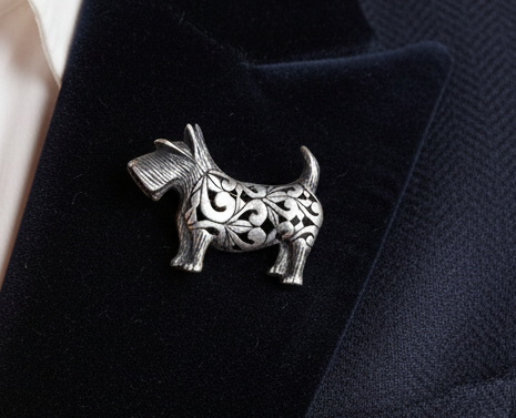Vintage Jezlaine Sterling Silver Scottie Dog Brooch Filigree Tribal Scroll Design - Jezlaine Scottish Terrier Pin 925 Sterling Silver Openwork Figural Jewelry