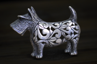 Vintage Jezlaine Sterling Silver Scottie Dog Brooch Filigree Tribal Scroll Design - Jezlaine Scottish Terrier Pin 925 Sterling Silver Openwork Figural Jewelry