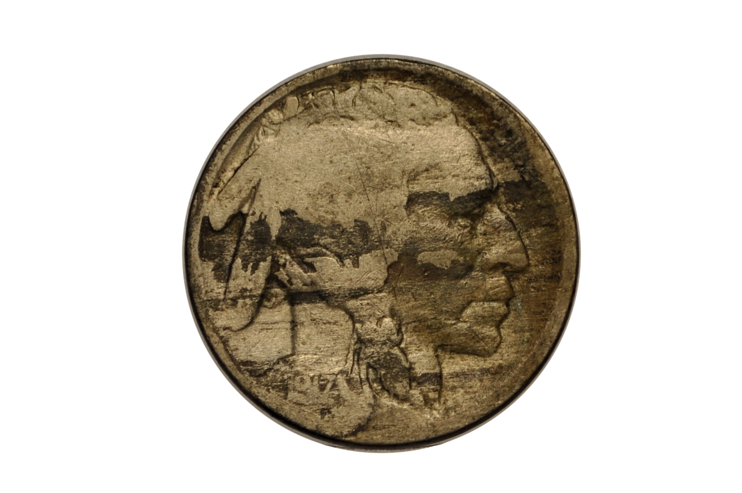 1917 Buffalo Nickel Lamination Error Coin - Buffalo Nickel Lamination Error Obverse 1917