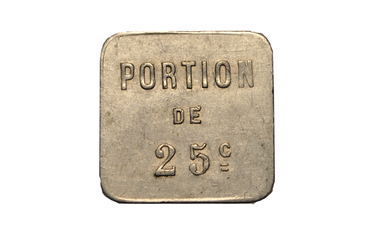 25 Cent French Canteen Square Aluminum Token - Antique Belgium Canteen Trade Token Twenty Five Cents