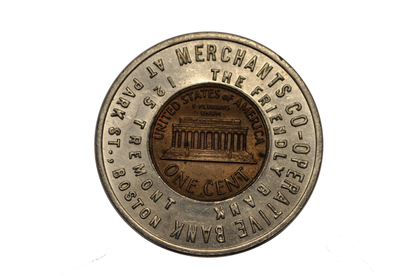 1972 Merchants Co-operative Bank of Boston Encased Penny Promotional Token - Boston Bank Promo Token 1972-D Good Luck Penny