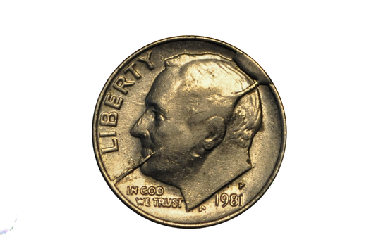 1981-P Roosevelt Dime Dramatic Die Crack Error Spiked Head - Error Dime Die Crack Spiked Head Variant