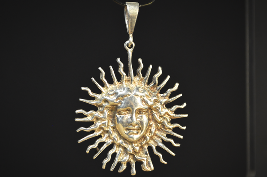 Antique Sterling Silver Sun Face Mexico Signed Pendant - Stunning Large Celestial Sun Face Mexican Necklace Charm