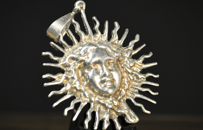 Antique Sterling Silver Sun Face Mexico Signed Pendant - Stunning Large Celestial Sun Face Mexican Necklace Charm