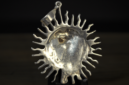 Antique Sterling Silver Sun Face Mexico Signed Pendant - Stunning Large Celestial Sun Face Mexican Necklace Charm