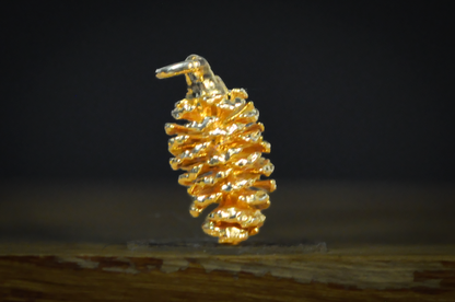 Yellow Gold 3D Pinecone Pendant Necklace Charm - Gold Textured Pine Cone Charm Pendant