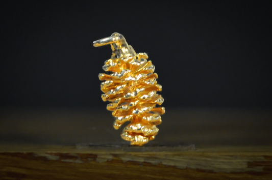 Yellow Gold 3D Pinecone Pendant Necklace Charm - Gold Textured Pine Cone Charm Pendant