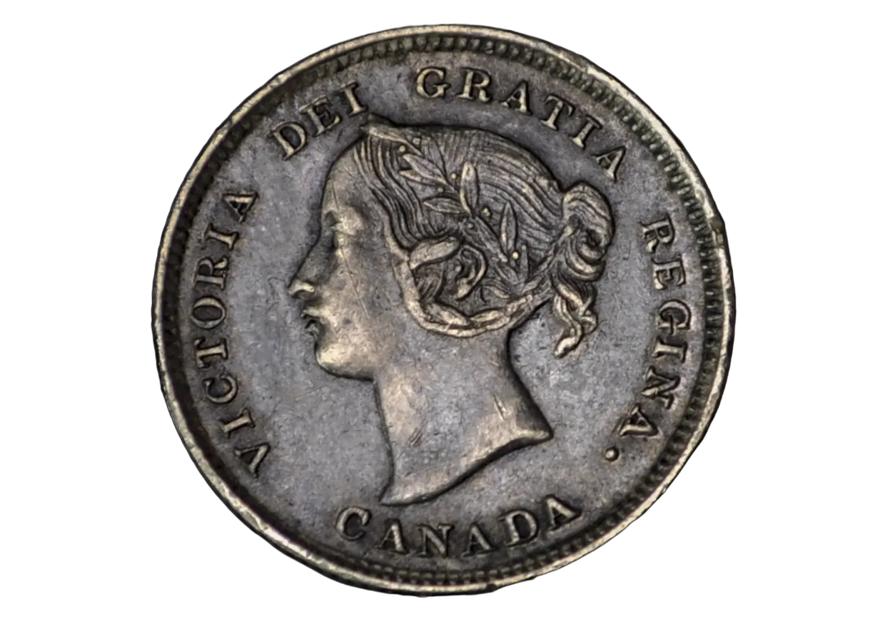 Canadian Five cents coin from 1894 with a portrait of queen victoria young head