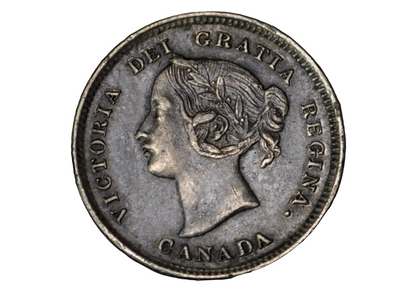 Canadian Five cents coin from 1894 with a portrait of queen victoria young head