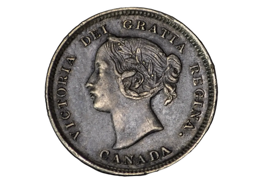 Canadian Five cents coin from 1894 with a portrait of queen victoria young head