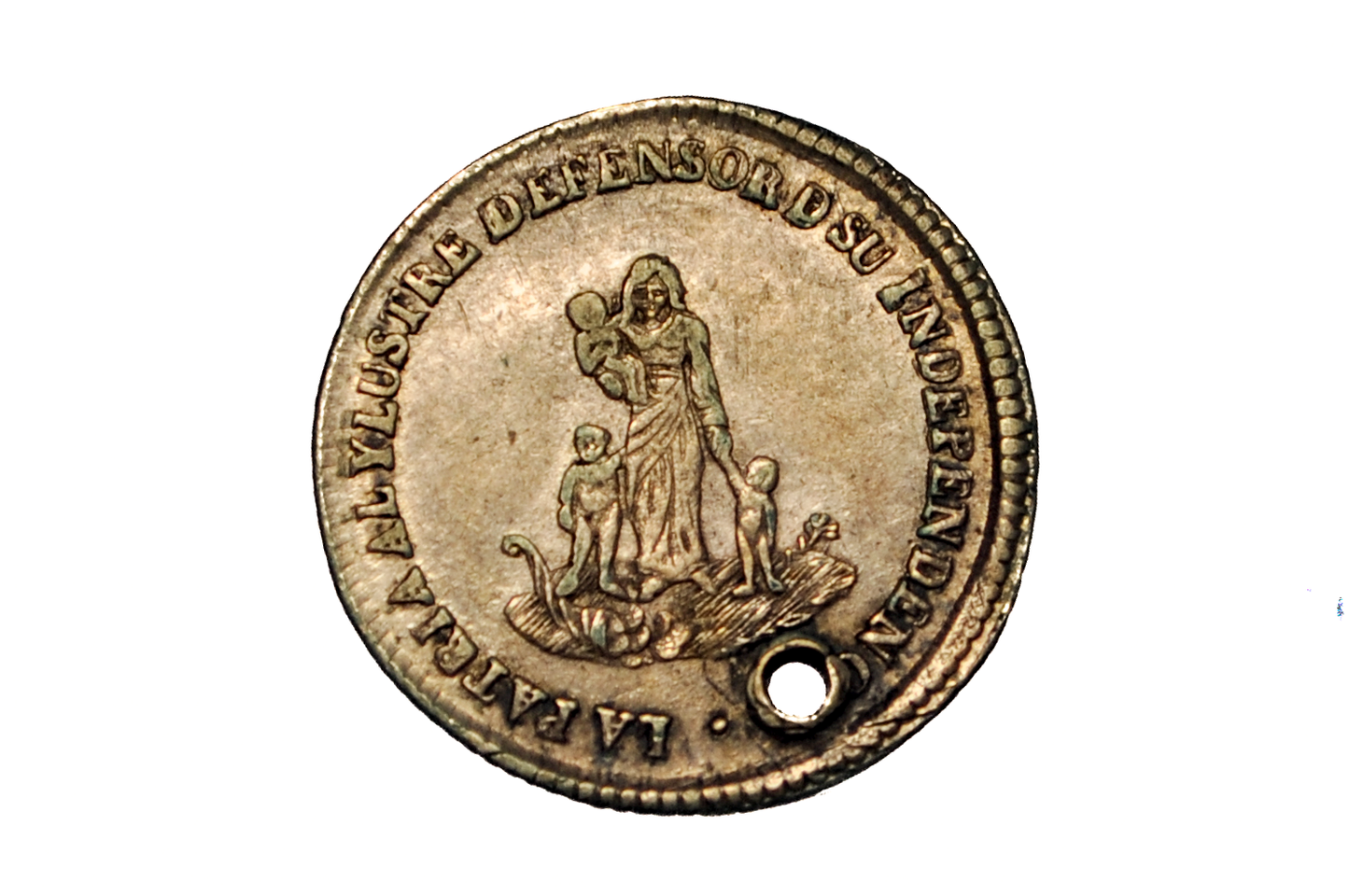 1854 Bolivia Silver Proclamation Constitution 1 Sol - Independent Bolivia Coin - 1854 Coin - Holed