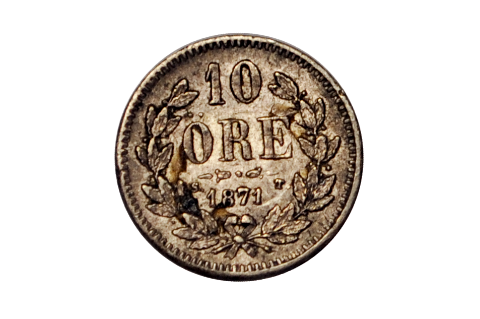 1871 Swedish 10 Ore Coin - King Carl XV - Rare - Great for Birthdays, Collections