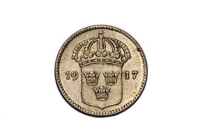 1917 Swedish 10 Ore Coin - AU - Gustaf V - WW1 Collectible - Great for Birthdays, Collections