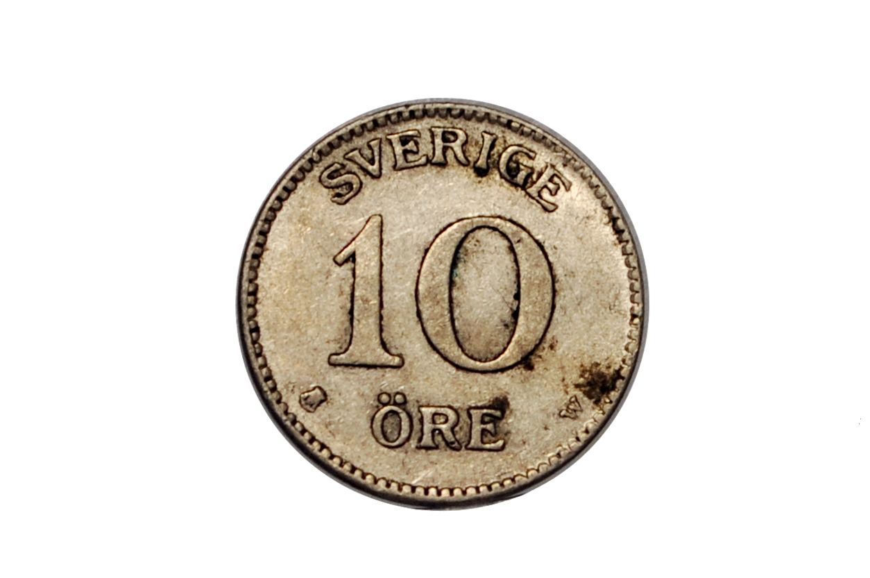 1917 Swedish 10 Ore Coin - AU - Gustaf V - WW1 Collectible - Great for Birthdays, Collections