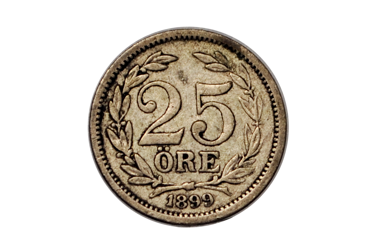 1899 Swedish 25 Ore - King Oscar II - 1.4 Million Made - Swedish Collectible Coins