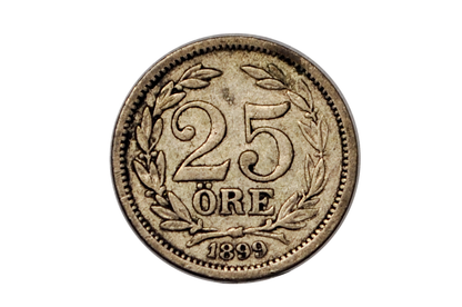 1899 Swedish 25 Ore - King Oscar II - 1.4 Million Made - Swedish Collectible Coins