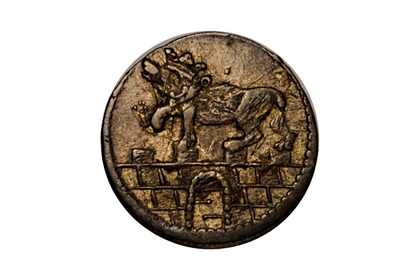 Crowned Bear atop a castle wall design on a 3 pfennig silver german coin from 1749. Anhalt-Bernburg issue under Victor II Frederick. High grade coin.