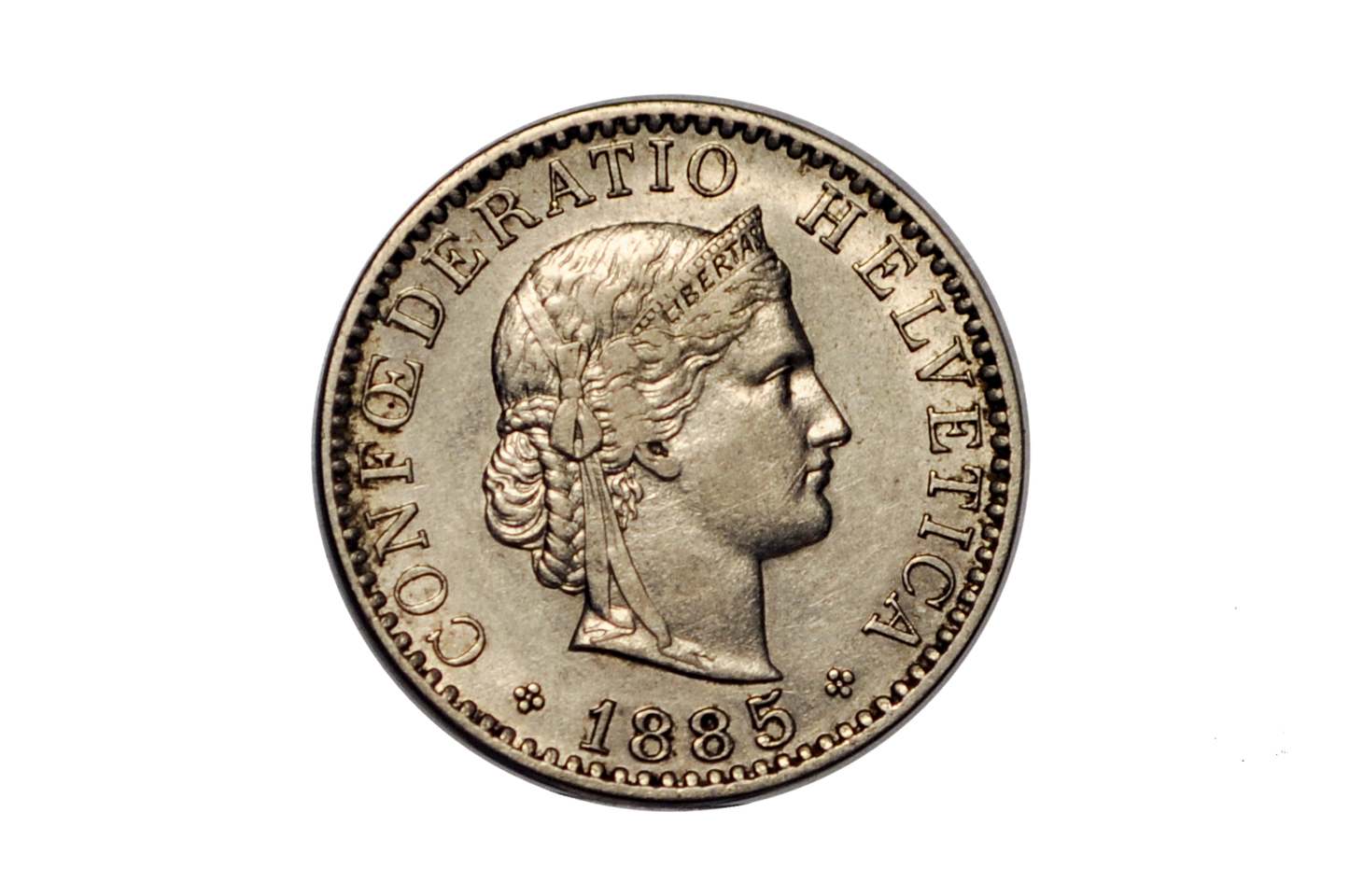 1885B Switzerland 20 Rappen - XF/AU - 1885 B Helvetica 20 Rappen - Swiss 20 Rappen 1885 - Great Coin