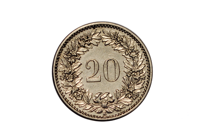 1885B Switzerland 20 Rappen - XF/AU - 1885 B Helvetica 20 Rappen - Swiss 20 Rappen 1885 - Great Coin