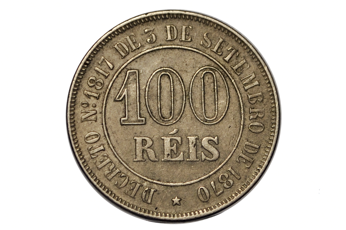1871 100 Reis Brazil - AU Condition - Imperio Do Brazil One Hundred Reis 1871 - Old Brazilian Coin