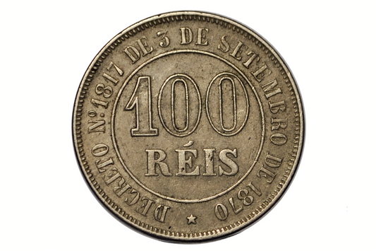 1871 100 Reis Brazil - AU Condition - Imperio Do Brazil One Hundred Reis 1871 - Old Brazilian Coin